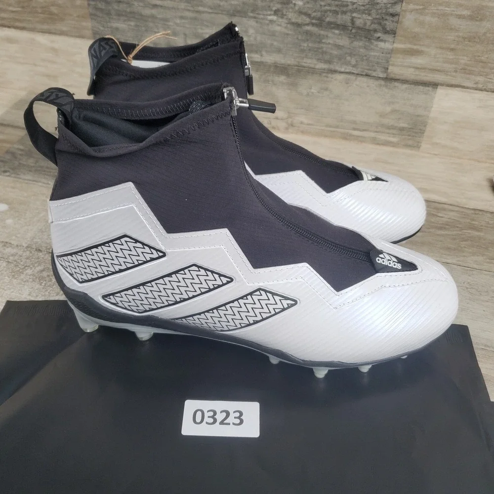 Adidas Nasty 2.0 Mens Shoes Sz 10 White Black Logo Front Zip Football Cleats